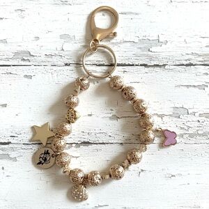 Gold Lava Stone Keychain/ Key Ring with Butterfly, Star & Floral Charms